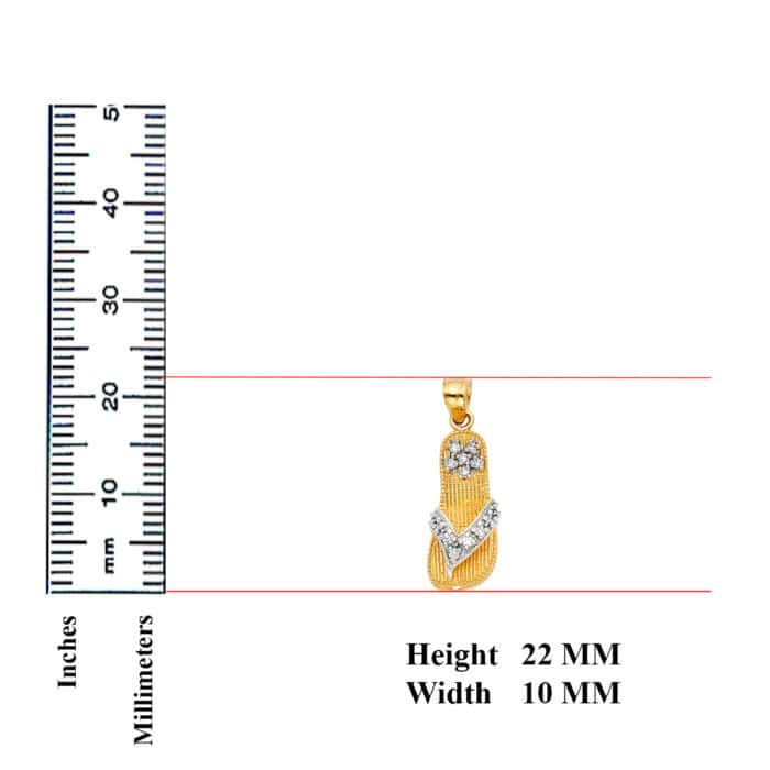14K Two Tone Gold Cubic Zirconia Sandal Pendant - Image 3