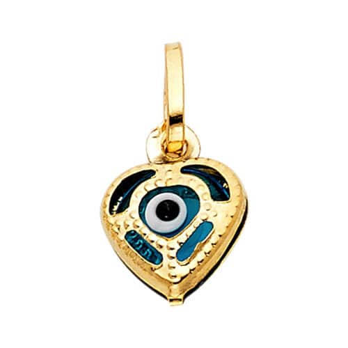 14K Yellow Gold Evil Eye Heart Pendant