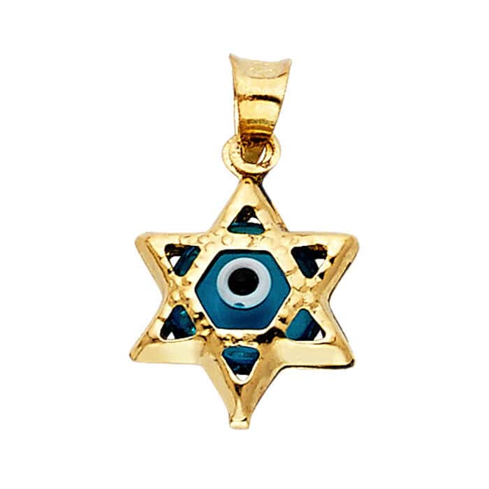 14K Yellow Gold Evil Eye Star Pendant