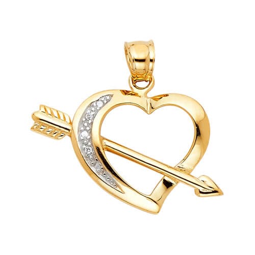 14K Two Tone Gold Heart with Arrow Pendant