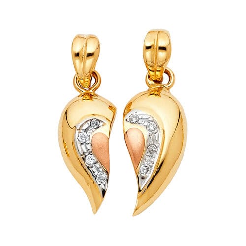 14K Two Tone Gold Cubic Zirconia Heart 2 Piece Pendant Set