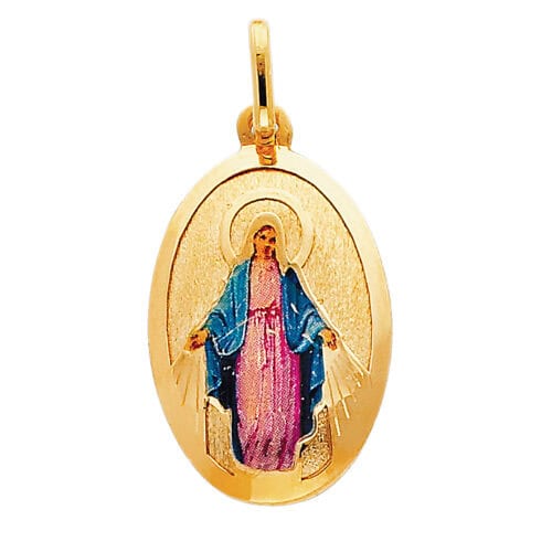 14K Yellow Gold Blessed Virgin Enamel Picture Religious Pendant