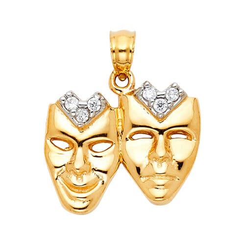 14K Yellow Gold Cubic Zirconia Mask Pendant