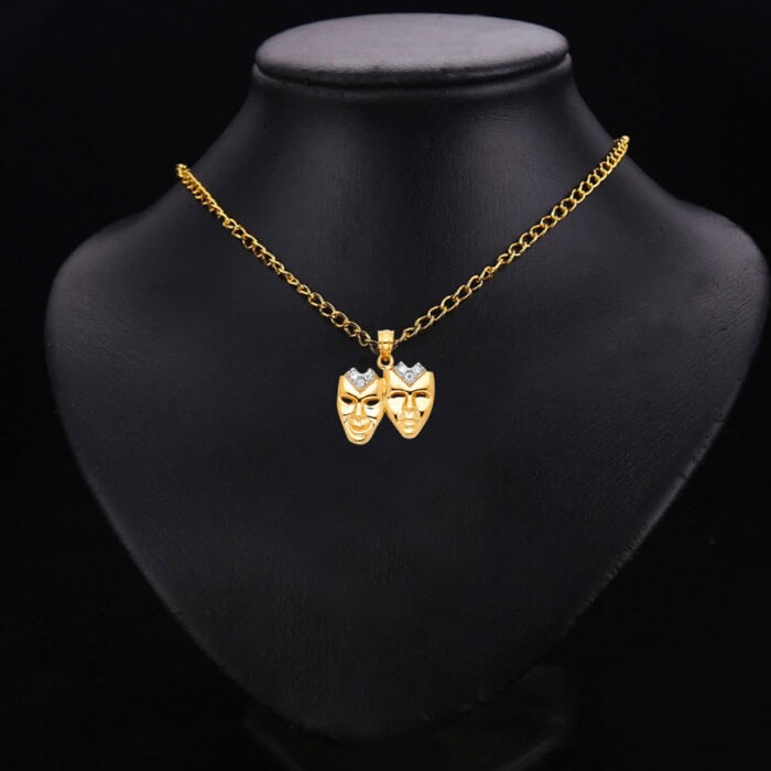14K Yellow Gold Cubic Zirconia Mask Pendant - Image 2