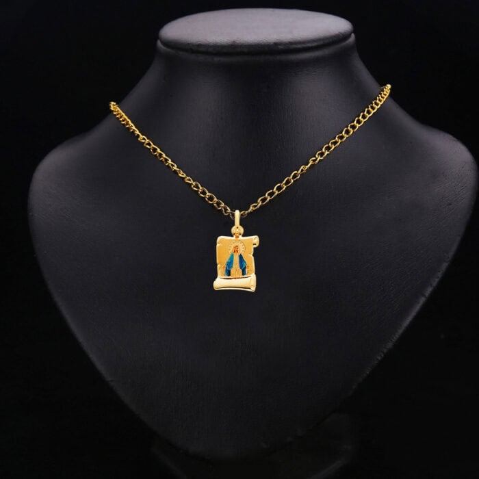 14K Yellow Gold Blessed Virgin Enamel Picture Religious Pendant - Image 2