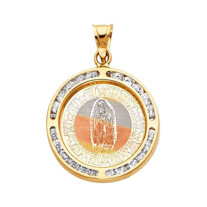 14K Yellow Gold Guadlupe Cubic Zirconia Religious Pendant