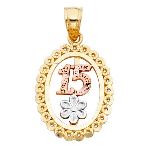 14K Tri Color Gold 15 Years Years Pendant