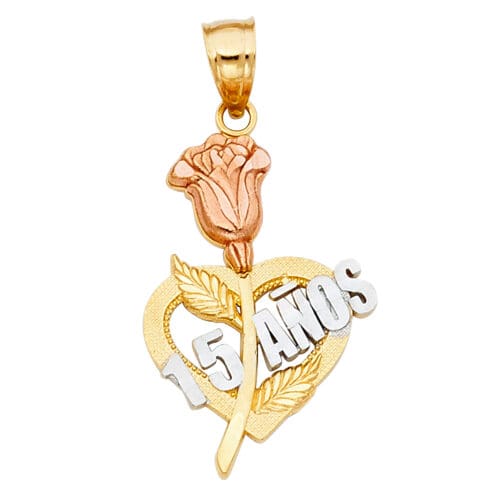 14K Tri Color Gold 15 Years Years Heart Pendant