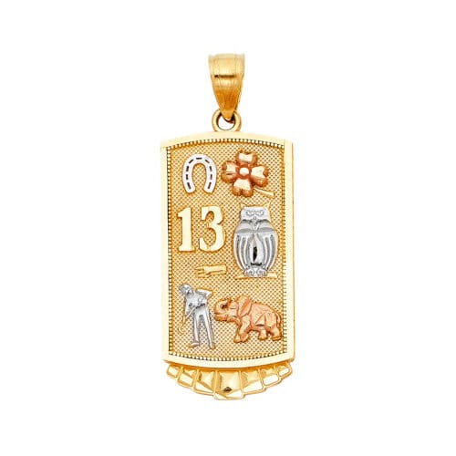 14K Tri Color Gold Lucky Pendant