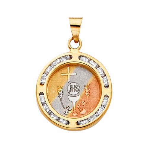 14K Yellow Gold Communion Cubic Zirconia Religious Pendant