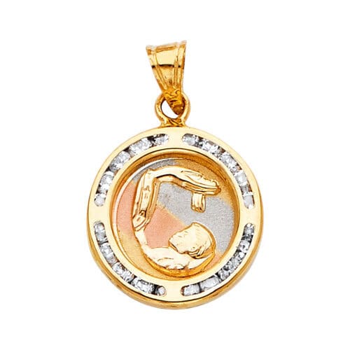 14K Yellow Gold Baptism  Cubic Zirconia Religious Pendant
