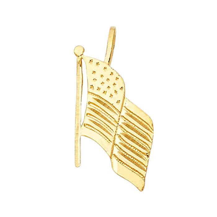 14K Yellow Gold USA Flag Pendant