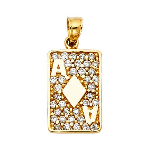 14K Yellow Gold Cubic Zirconia Diamond A Card Pendant