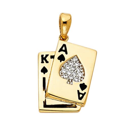 14K Yellow Gold Cubic Zirconia Spade A & K Card Pendant