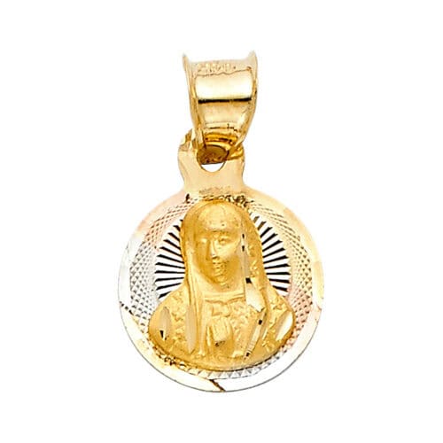 14K Tri Color Gold Religious Guadalupe Stamp Pendant