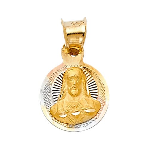 14K Tri Color Gold Religious Jesus with Heart Stamp Pendant