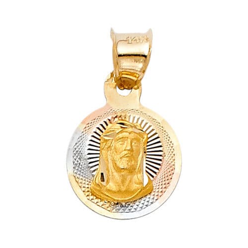 14K Tri Color Gold Religious Jesus Stamp Pendant