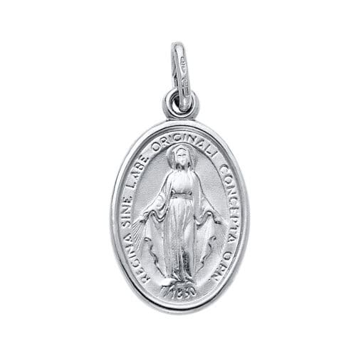 14K White Gold Religious Virgin Mary Medal