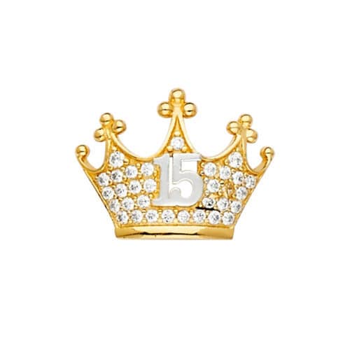 14K Yellow Gold 15 YEARS Cubic Zirconia CROWN PENDANT
