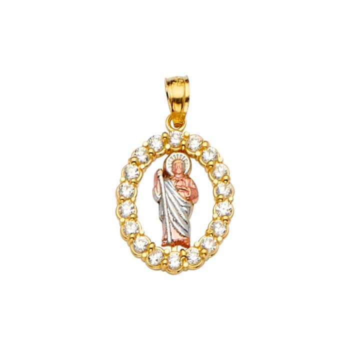 14K Tri Color Gold Cubic Zirconia San Judas Pendant