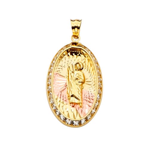 14K Tri Color Gold Cubic Zirconia San Judas Medal Pendant