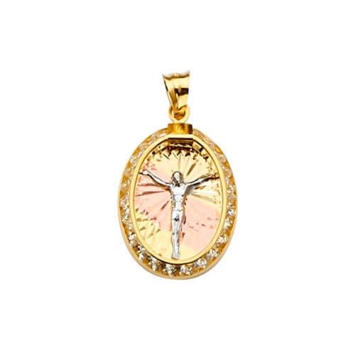14K Tri Color Gold Jesus Medal Pendant
