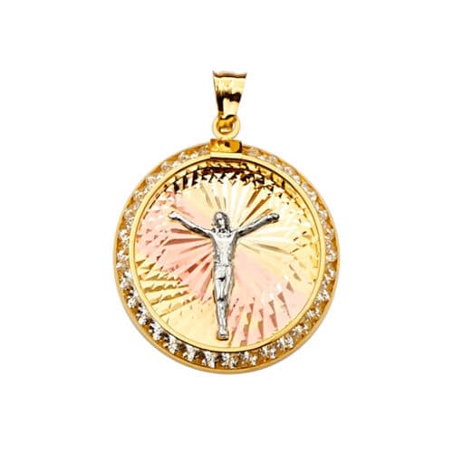 14K Tri Color Gold Jesus Medal Pendant