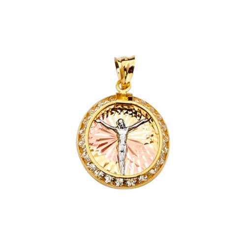 14K Tri Color Gold Jesus Medal Pendant