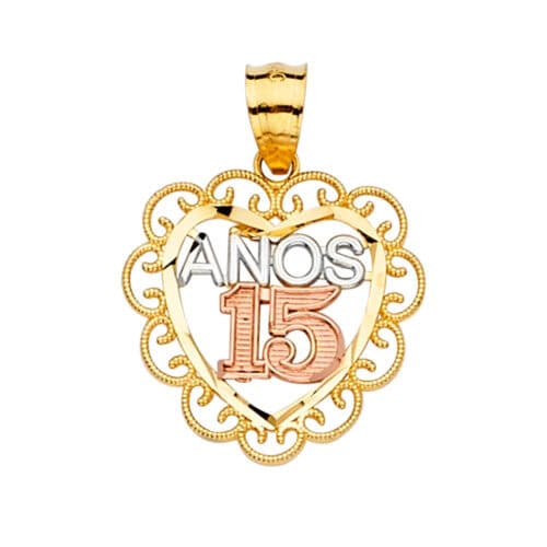 14K Tri Color Gold 15 Years Pendant