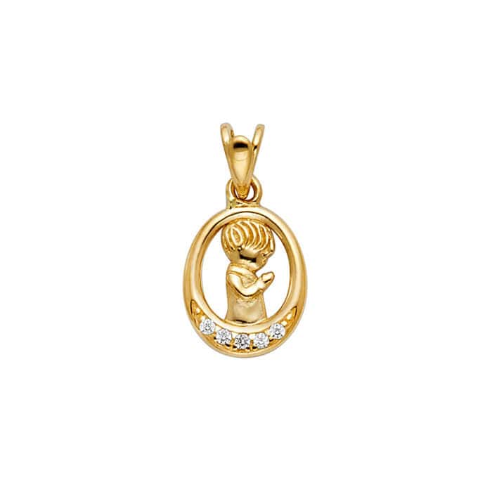14K Yellow Gold Cubic Ziconia Boy Prayer Religious Pendant