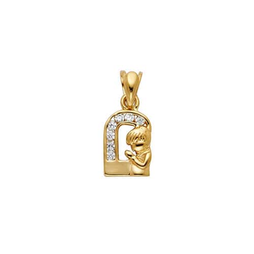 14K Yellow Gold Cubic Zirconia Boy Prayer Religious Pendant