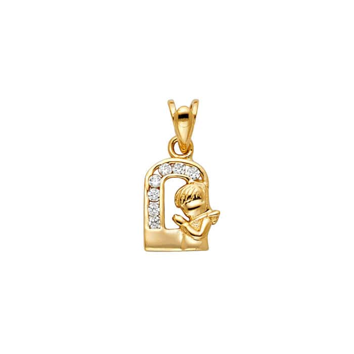 14K Yellow Gold Cubic Zirconia Girl Prayer Religious Pendant