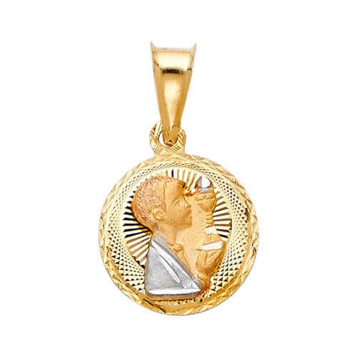 14K Tri Color Gold Diamond Cut Stamp Communion Religious Pendant