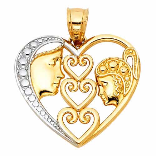 14K Two Tone Gold Heart Pendant