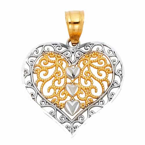 14K Two Tone Gold Heart Pendant