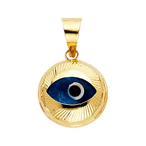 14K Yellow Gold Evil Eye Fluted Pendant