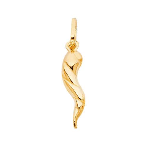 14K Yellow Gold Twisted Cornicello Italian Horn Pendant