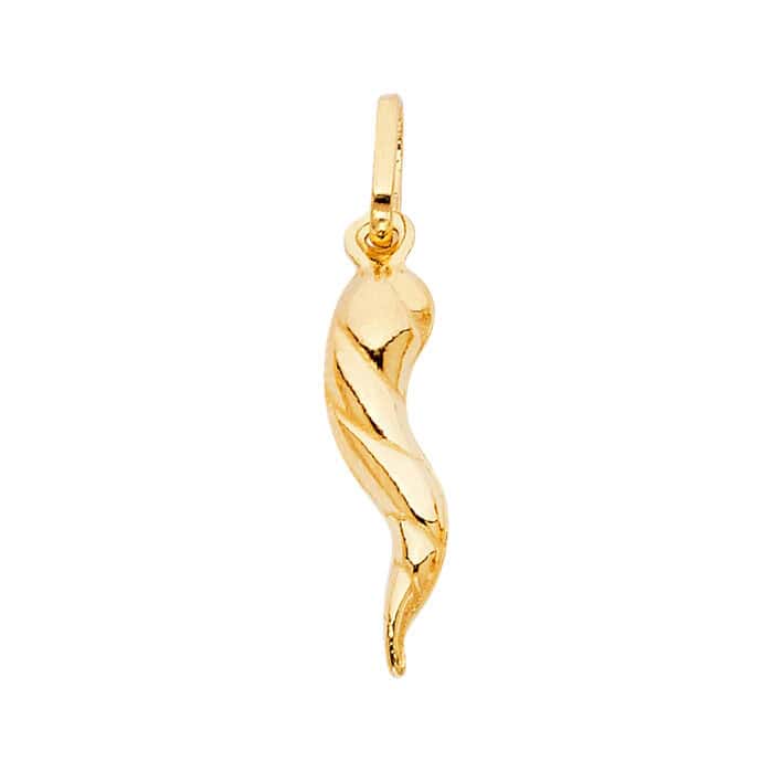 14K Yellow Gold Twisted Cornicello Italian Horn Pendant