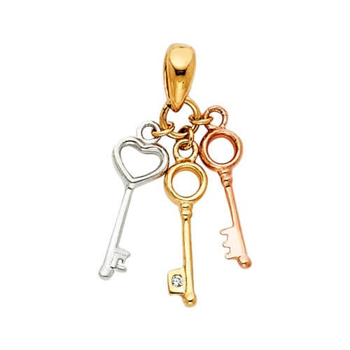 14K Tri Color Gold Key to My Heart Pendant