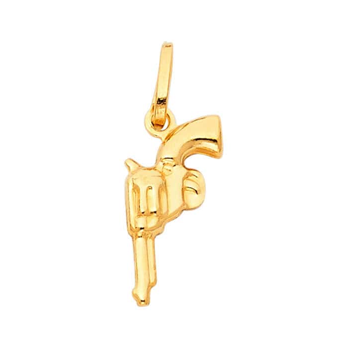 14K Yellow Gold Revolver Hand Gun Pendant