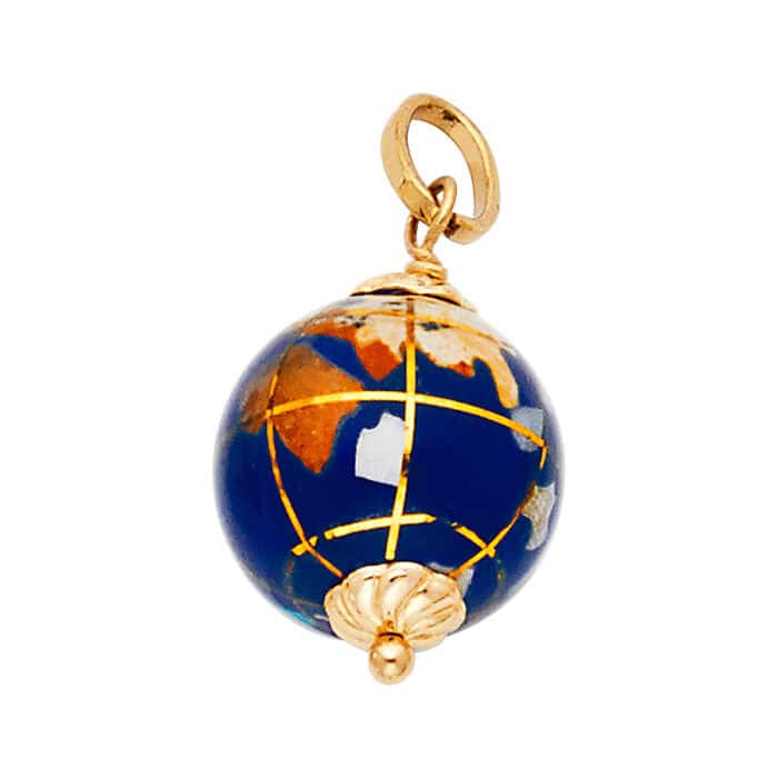 14K Yellow Gold Earth Globe Enamel Pendant