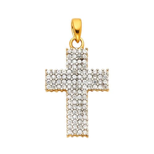 14K Yellow Gold Cross Cubic Zirconia Religious Pendant