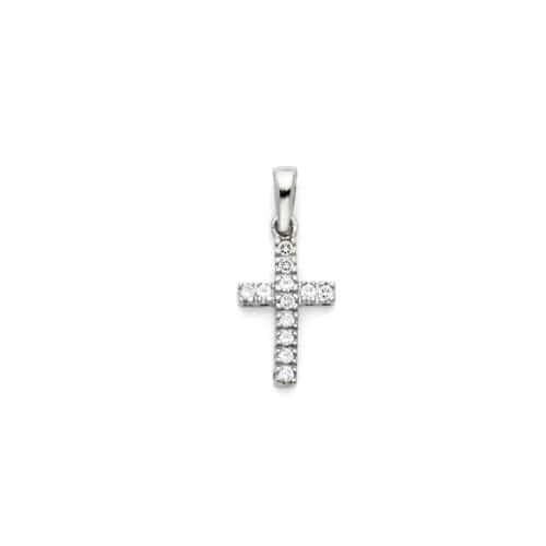 14K White Gold Cross Cubic Zirconia Religious Pendant