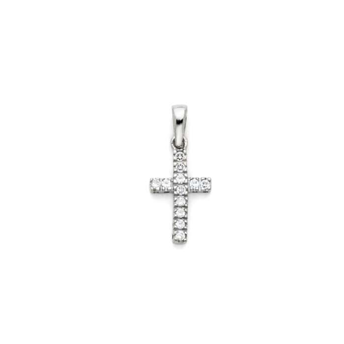 14K White Gold Cross Cubic Zirconia Religious Pendant