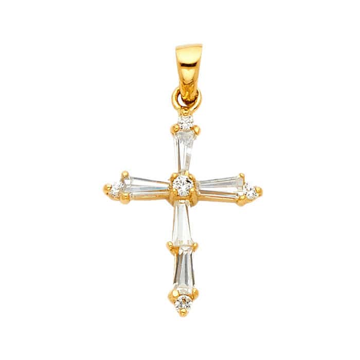 14K Yellow Gold Cross Cubic Zirconia Religious Pendant