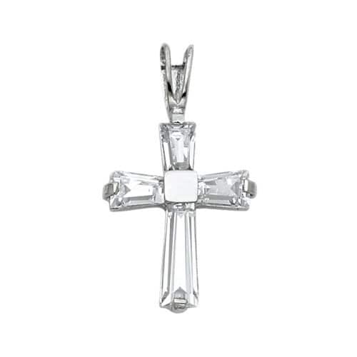 14K White Gold Cross Cubic Zirconia Religious Pendant