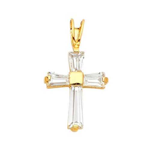 14K Yellow Gold Cross Cubic Zirconia Religious Pendant