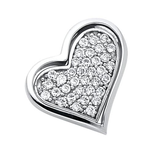 14K White Gold Love Heart Cubic Zirconia Pendant