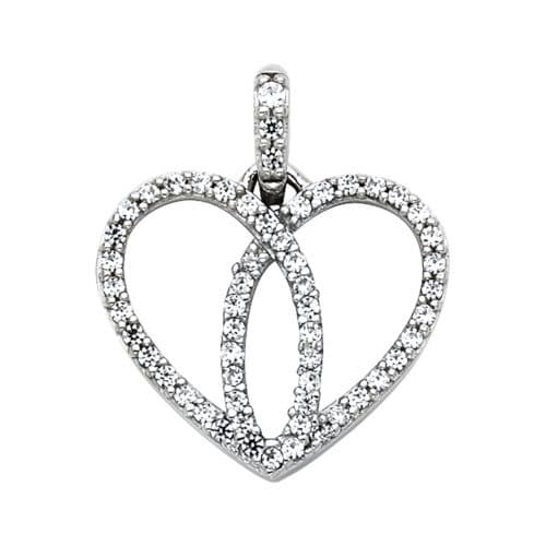 14K White Gold Love Heart Cubic Zirconia Pendant