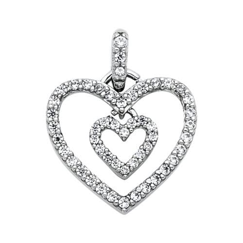 14K White Gold Love Heart Cubic Zirconia Pendant